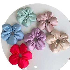 Set of six colorful 3D cotton petal scrunchies in silky satin fabric for women