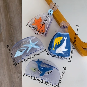 Detailed dimensions of transparent ocean themed acetate hair claws for women