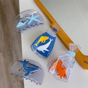 Creative Marine Life Acetate Hair Claw Clips Transparent Drift Bottle Starfish Whale Design Handmade Fashion Hair Accessories For Women