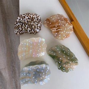 Vintage Acetate Sea Snail Hair Claw Clip For Women Marble Texture Seashell Hair Clip Gold Spiral Lines Shell Hair Accessories