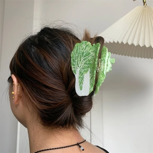 Creative napa cabbage hair claw clip in green and white acetate for hair styling