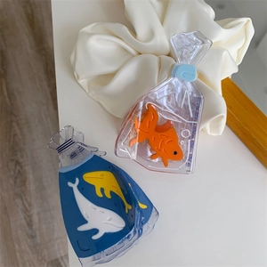 Creative transparent acetate hair claw set featuring goldfish bag and whale patterns