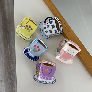 Creative Cup Shape Hair Claw Clip For Women Fresh Floral Pattern Acrylic Resin Hair Catch Barrette Sweet Small Medium Hair Accessories