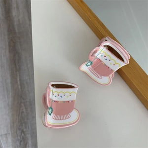 Creative tea cup and tray shaped hair claws with colorful heart floral patterns
