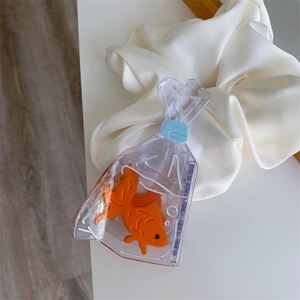 Unique goldfish in transparent bag acetate hair claw clip with water bag design detail
