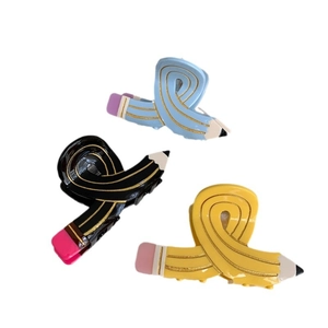 Creative pencil shaped acetate hair claw clips in blue, yellow, and black colors