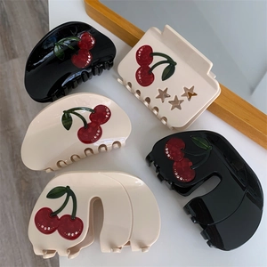 Vintage Acetate Cherry Hair Claw Sweet Rhinestone Fruit Pattern Large Shark Clip For Women Fashion Hair Accessories Gift