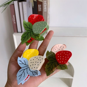 Pince à Cheveux en Acétate Feuille de Fraise Douce Frais Multicolore Fruit Shark Clip Accessoire Cheveux Pour Femmes Filles