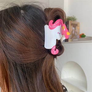 Women Sweet Pink Cellulose Acetate Hair Claw Clip Cartoon Dolphin Unicorn Bird Cup Shark Clip Creative Hair Accessory