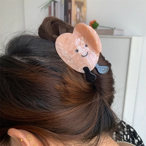 Simpatica Molletta Per Capelli In Acetato Con Motivo A Cuore E Sorriso Grigio Rosa Clip A Squalo Accessorio Moda Donna
