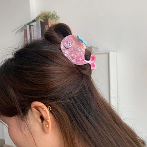 Pink marble acetate whale hair claw clip for women's half-up ponytail hairstyles