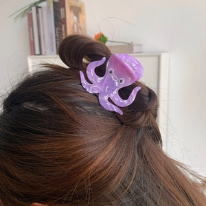 Purple octopus acetate hair claw clip for women in cute ocean animal design