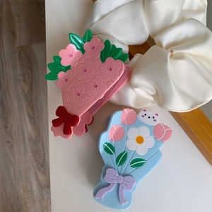 Pince à Cheveux Florale Douce Avec Nœud en Acétate Forme de Bouquet de Fleurs Épingle à Cheveux Rose Bleu Accessoire Femme