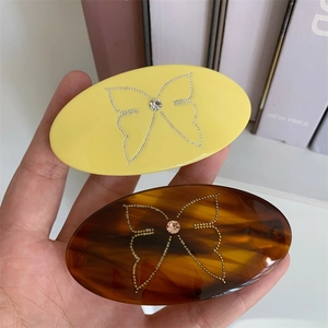 Vintage Oval Cellulose Acetate Butterfly Spring Hair Clip Handmade Geometric Rhinestone Hair Clip For Women Hair Accessories