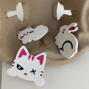Ensemble de pinces à cheveux en acétate blanc avec motifs chats et lapins mignons