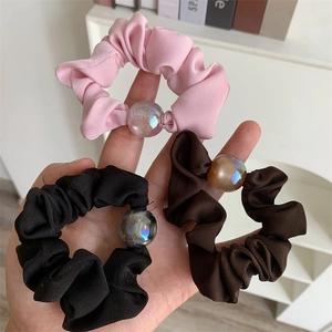 Elegant Iridescent Bead Scrunchies Fashion Non-Marking Hair Ties Satin Fabric Ponytail Holder Sweet Hair Accessories For Women