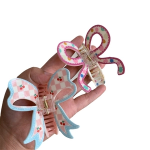Sweet butterfly hair clips with cherry checkerboard and colorful polka dot patterns