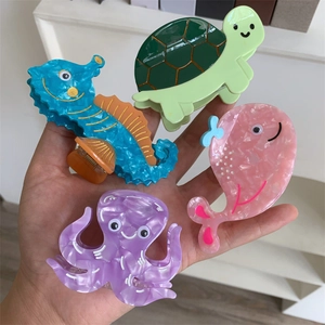 Creative Marine Life Acetate Hair Claw Clip Cute Seahorse Whale Octopus Turtle Marble Texture Hair Accessories For Women