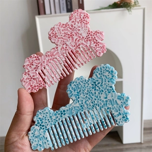 Cute cartoon dog shaped hair combs made of anti-static marble texture acetate board