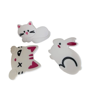 Lot de 3 barrettes mignonnes en acétate avec motifs de chat et lapin blancs pour femmes