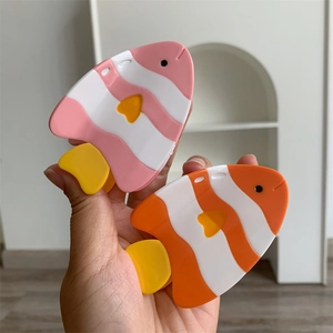 Pinces à cheveux en forme de poisson en acétate avec rayures orange et roses