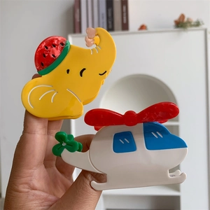 Pinces à cheveux mignonnes en acétate avec motifs éléphant jaune et hélicoptère blanc