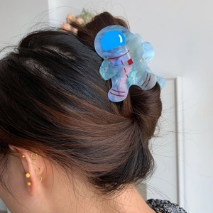 Pince à cheveux astronaute en acétate avec finition bleu glacé holographique