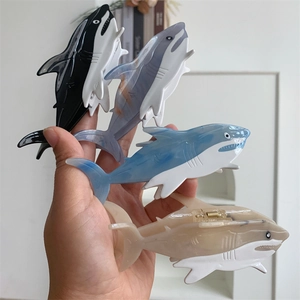 Set of four large acetate shark hair claws with elegant marble and ink textures