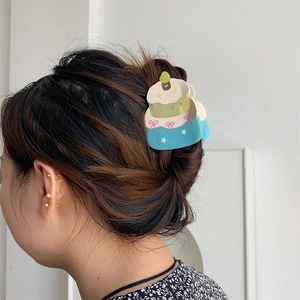 Creative acetate birthday cake hair claw clip with sweet pink bow and star patterns