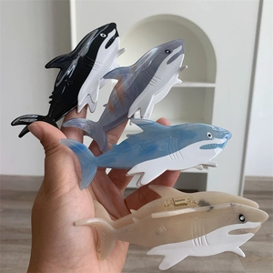Large Shark Shaped Cellulose Acetate Hair Claw Clip Marble Pattern Non Slip Hair Catch Clip For Thick Hair Women Hair Accessories