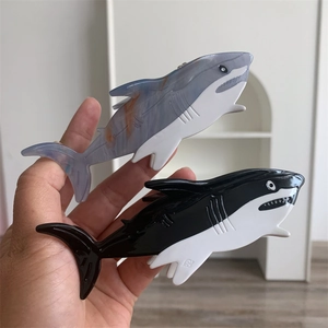 Shark shaped acetic acid hair claw clip set with marble blue and black patterns