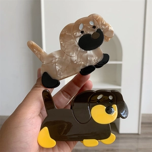 Cute Dachshund Dog Shaped Acetate Hair Claw Creative Animal Marble Pattern Large Shark Clip Hair Accessories For Women