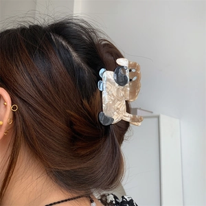 Cute cartoon dog acetate hair claw clip with marble texture for thick hair styling