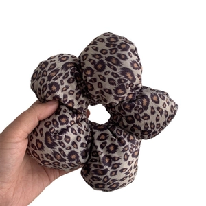 Large leopard print velvet scrunchie for women with elegant leopard pattern detail