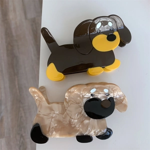 Cute cartoon dachshund acetate hair claw clips with creative dog shape design for women