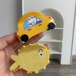 Cartoon Acetate Hair Claw Clip Yellow Pufferfish Car Rabbit Shape Cute Hair Accessories For Women Girls Daily Wear