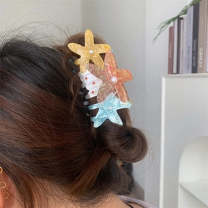 Summer Marine Starfish Acetate Hair Claw Clip Colorful Faux Artificial Pearl Rhinestone Shark Clip Sweet Hair Accessories For Women