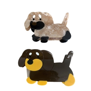 Cute cartoon dachshund dog hair claws made of marble cream and chocolate acetate material