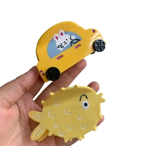 Cute yellow car and pufferfish acetate hair claws set for half-up hairstyles