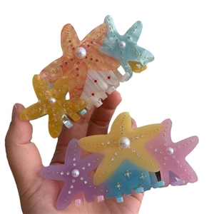 Colorful starfish hair claw clip with pearls and rhinestones for thick hair