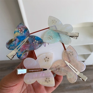 Dolce Fermaglio per Capelli a Farfalla in Acetato con Strass Clip Laterale a Becco d'Anatra Elegante Motivo Marmorizzato Donna