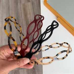 Women Korean Minimalist Acetate Hollow Out Chain Headband Leopard Tortoiseshell Hair Band Vintage Nonslip Hair Accessory