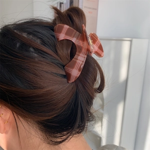 Classic red and pink plaid large hair claw clip for elegant women styling