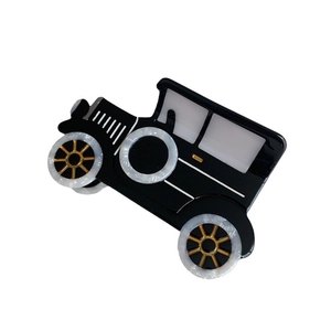 Handmade black vintage car acetate hair claw clip with pearlescent white accents