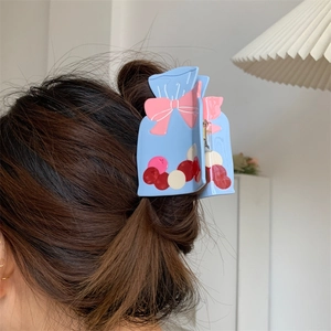 Grande Pince à Cheveux en Acétate Forme Bouteille à Vœux Avec Nœud Papillon Bleu Doux Pois Accessoire Cheveux Femme Fille