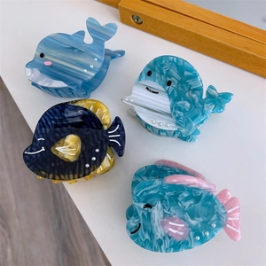 Barrettes à cheveux en acétate motif animaux marins avec dauphin et baleine
