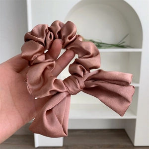 Vintage Orange Bow Hair Scrunchie Fabric Bow Knot Large Hair Tie Elegant Non Damaging Elastic Hair Band For Women Fashion Headwear