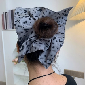 Vintage gray polka dot scrunchie large square hair tie for women stylish bun accessory