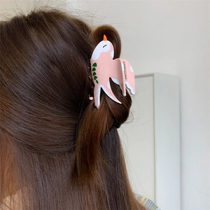 Pince à cheveux en forme d'oiseau rose et blanc en résine de qualité pour coiffure