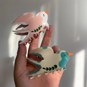 Pince à Cheveux Oiseau Hirondelle en Acétate Doux Motif de Feuilles Animaux Pince Requin Décoration pour Femmes Filles